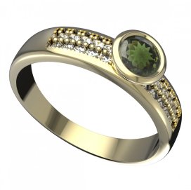 BG vltavínový prsten 557F Žluté zlato - 585 Vltavín a diamant