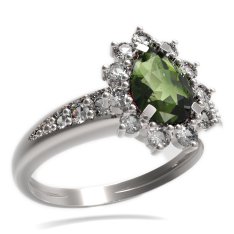 BG prsten kapkovitý kámen 509-J Stříbro 925 - rhodium Vltavín a  kubický zirkon