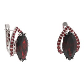 BG náušnice s centrálním oválným kamenem 481-90 Stříbro 925 - rhodium Granát