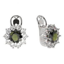 BG náušnice 011-R7 kulaté Stříbro 925 - rhodium Vltavín a kubický zirkon