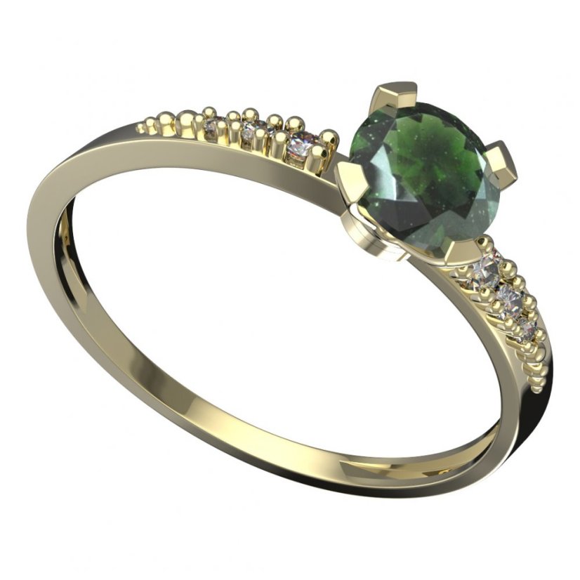 BG vltavínový prsten 558D Žluté zlato - 585 Vltavín a diamant