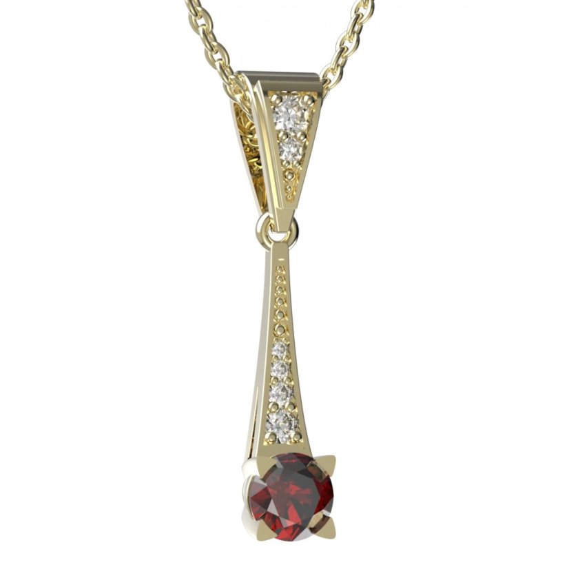 Zlatý přívěsek s českým granátem a diamantem, žluté zlato 585 – 985 (ZGD349851)