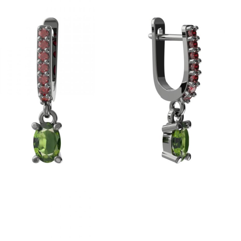 BG náušnice přírodní broušený granát   710: Stříbro 925 - ruthenium (30-90dní) Vltavín a granát