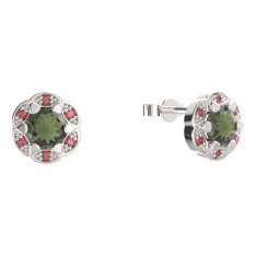 BG náušnice kulaté -  994-03 Stříbro 925 - rhodium Vltavín a granát