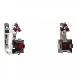 BG náušnice s centrálním čtvercovým kamenem 496-87 Stříbro 925 - rhodium Granát