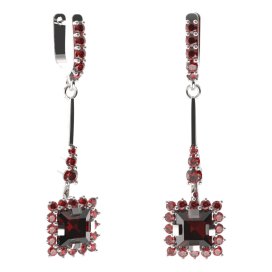 BG náušnice s centrálním čtvercovým kamenem 499-B93 Stříbro 925 - rhodium Granát
