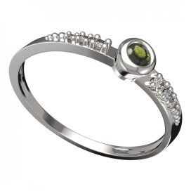 BG vltavínový prsten 550D Bílé zlato - 585 Vltavín a diamant