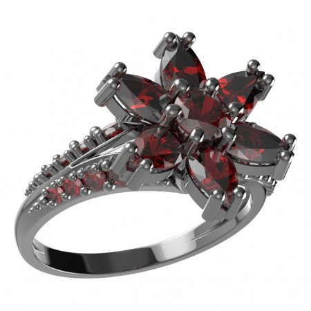 BG prsten ve tvaru hvězdym 520-G - Kov: Stříbro 925 - rhodium, Kámen: Vltavín a granát