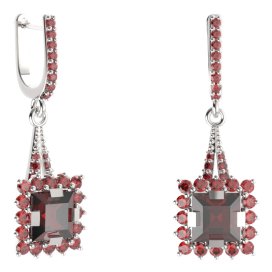 BG náušnice s centrálním čtvercovým kamenem 499-G91 Stříbro 925 - rhodium Granát