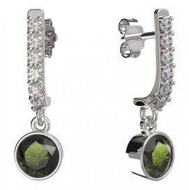 BG zlaté vltavínové náušnice 724 Bílé zlato - 585 Vltavín a diamant