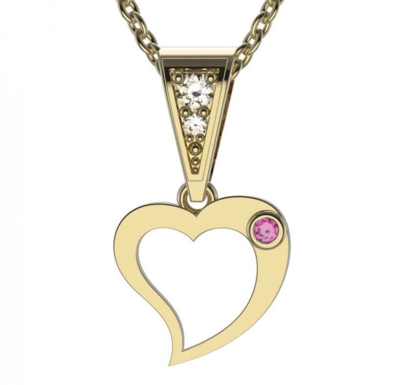 Zlatý přívěsek srdíčko s růžovým zirkonem, žluté zlato 585 – 1269 (ZN3412691)