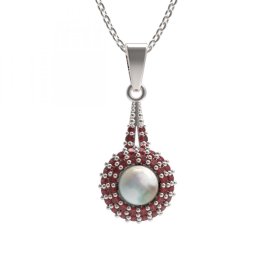 BG přívěs s přírodní perlou 540-G Bílé zlato - 585 Granát a perla