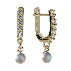 BG zlaté náušnice 1290 s bílou perlou Žluté zlato - 585 Diamant a perla