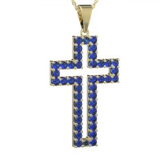 BG zlatý přívěšek křížek 238 Žluté zlato - 585 Tmavě modrý kubický zirkon