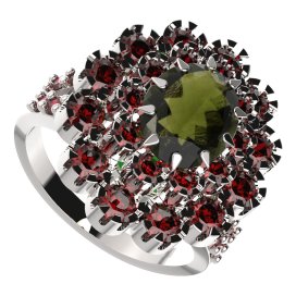 BG prsten oválný 280-Y Stříbro 925 - rhodium Vltavín a granát