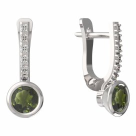 BG vltavínové náušnice 557 Bílé zlato - 585 Vltavín a diamant