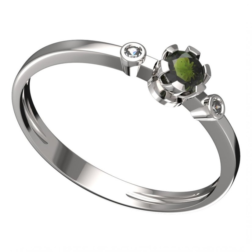 BG vltavínový prsten 869L Bílé zlato - 585 Vltavín a diamant
