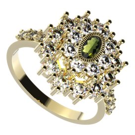 BG prsten 009-Z oválného tvaru Stříbro 925 - pozlacené Vltavín a  kubický zirkon