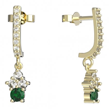 BeKid, Gold kids earrings -159 - Switching on: Pendant hanger, Metal: Yellow gold 585, Stone: Green cubic zircon