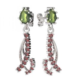 BG náušnice osázené kameny   501-53 Stříbro 925 - rhodium Vltavín a granát