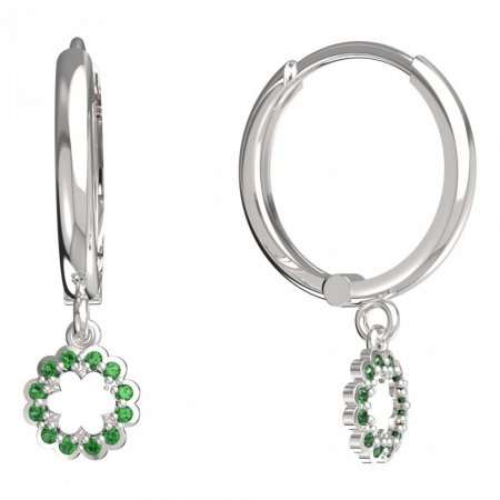BeKid, Gold kids earrings -855 - Switching on: Circles 15 mm, Metal: White gold 585, Stone: Green cubic zircon