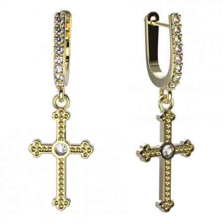 BeKid, Gold kids earrings -1110 - Switching on: Pendant hanger, Metal: White gold 585, Stone: Red cubic zircon
