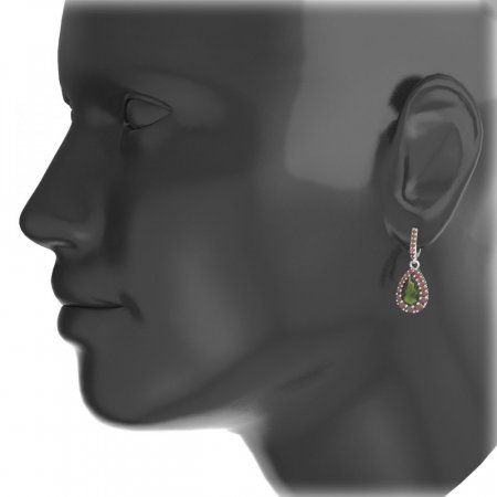 BG drop stone earring 633-84 - Metal: Silver 925 - rhodium, Stone: Moldavit and garnet