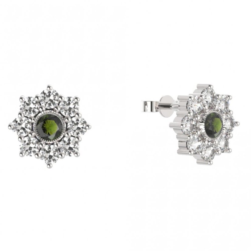 BG náušnice kulaté -  030 Stříbro 925 - rhodium Vltavín a  kubický zirkon