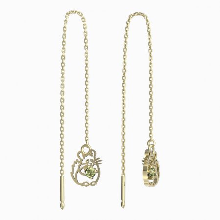 BeKid, Gold kids earrings -1192 - Switching on: Chain 9 cm, Metal: Yellow gold 585, Stone: Green cubic zircon