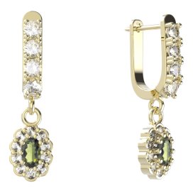 BG  náušnice 455-96 oválné Stříbro 925 - pozlacené Vltavín a  kubický zirkon