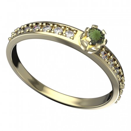 BG vltavínový prsten 553E - Kov: Žluté zlato 585, Kámen: Vltavín a  kubický zirkon