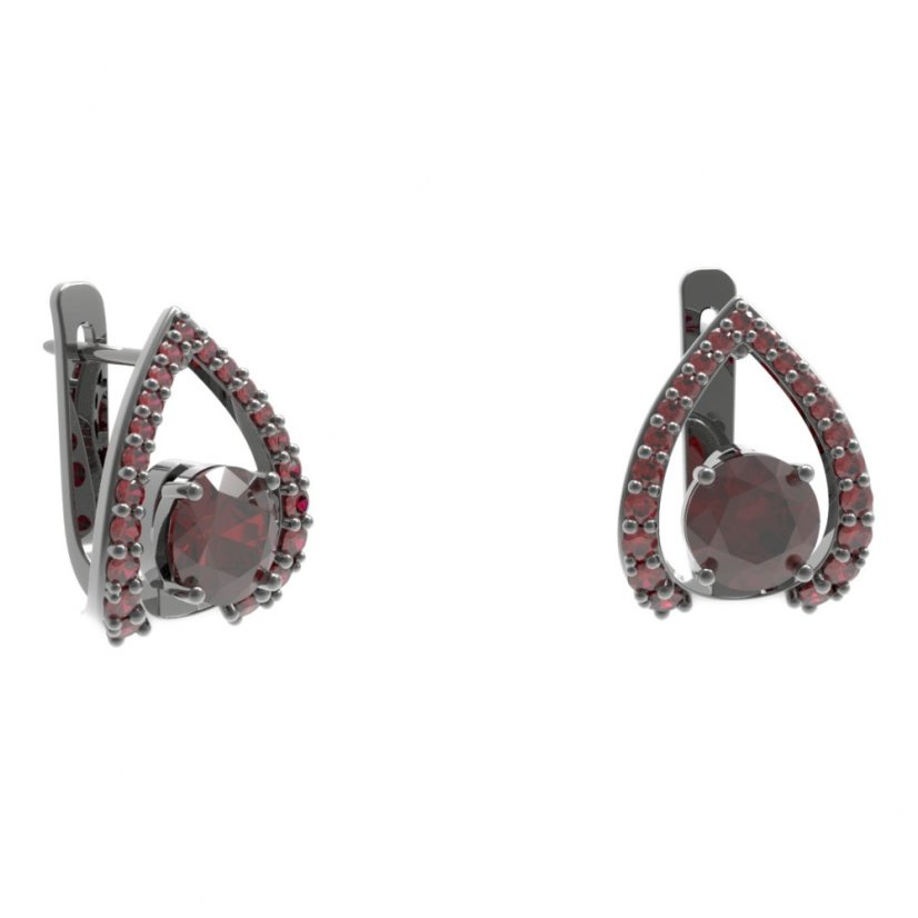 Stříbrné náušnice s českým granátem, ruthenium, anglické zapínání – 473-90