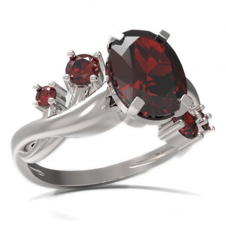 BG prsten s oválným kamenem 493-P - Kov: Stříbro 925 - rhodium, Kámen: Granát