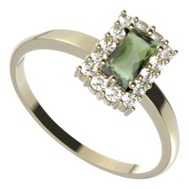 BG prsten obdelníkový 431-I Stříbro 925 - pozlacené Vltavín a  kubický zirkon