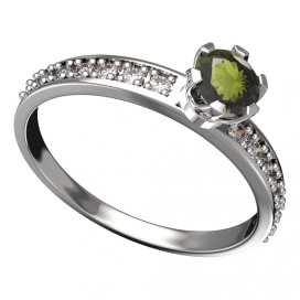 BG vltavínový prsten 870E Bílé zlato - 585 Vltavín a diamant