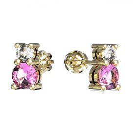 BG zlaté náušnice 746 Žluté zlato - 585 Růžový kubický zirkon