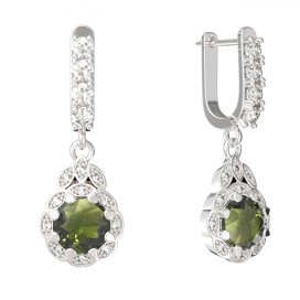 BG náušnice kulaté 991-96 Stříbro 925 - rhodium Vltavín a kubický zirkon