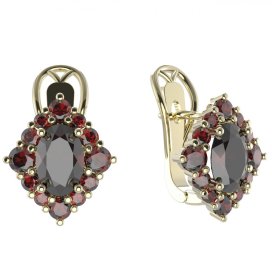 BG náušnice vsazený granát hvězdicový brus  466-R7 Žluté zlato - 585 Granát