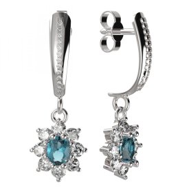 BG zlaté náušnice 627 Bílé zlato - 585 Světle modrý kubický zirkon