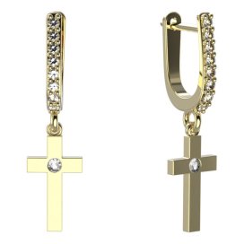 BeKid dívčí náušnice křížek 1104 Žluté zlato - 585 Bílý kubický zirkon