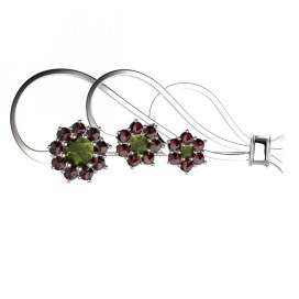 BG brož 063 Bílé zlato - 585 Vltavín a granát