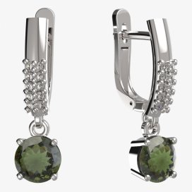 BG vltavínové náušnice 727 Bílé zlato - 585 Vltavín a diamant