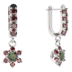 BG  náušnice 978 Stříbro 925 - rhodium Vltavín a granát