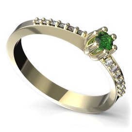 BG zlatý prstýnek 766 Žluté zlato - 585 Zelený kubický zirkon