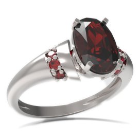 BG prsten oválný kámen 492-K Stříbro 925 - rhodium Granát