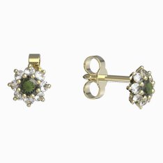 BG vltavínové náušnice 886 Žluté zlato - 585 Vltavín a diamant