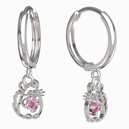 BeKid, Gold kids earrings -1192 - Switching on: Circles 15 mm, Metal: White gold 585, Stone: Pink cubic zircon