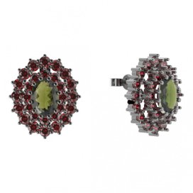 BG náušnice ovál -  001 Stříbro 925 - ruthenium (30-90dní) Vltavín a granát