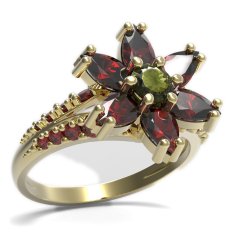 BG prsten ve tvatl hvězdym 520-G Stříbro 925 - pozlacené Vltavín a granát