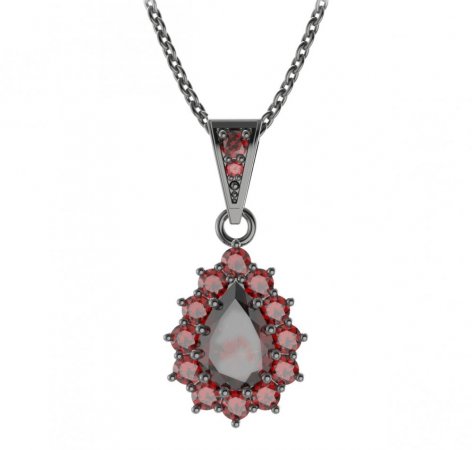 BG pendant drop stone 186-1 - Metal: Silver 925 - rhodium, Stone: Garnet
